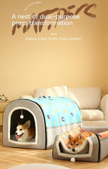 Large Dog House Kennel Indoor Outdoor PEt Bed with Cushon