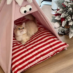 Winter Tent Pet Nest Wooden Cat Bed with Cushion