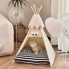 Winter Tent Pet Nest Wooden Cat Bed with Cushion