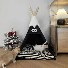 Winter Tent Pet Nest Wooden Cat Bed with Cushion