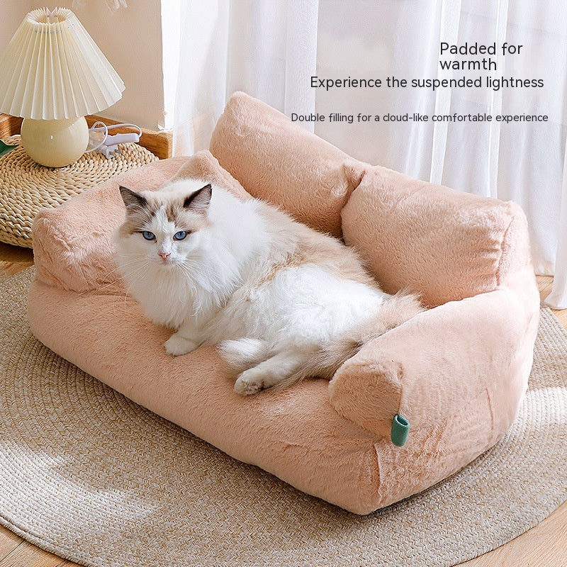 Warm Flannel Cat Sofa Bed Soft Plush Pet Sleeping Couch