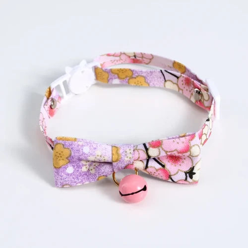 Japanese Style Cats Collar with Bell Cherry Blossoms Pattern Kitten