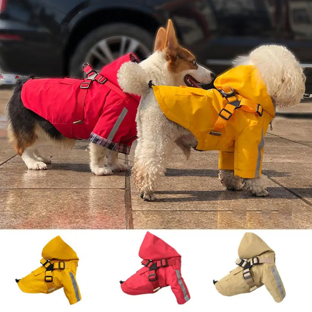 Waterproof Puppy Raincoat with Leash Ring Dog Rain Jacket Outdoor Coat