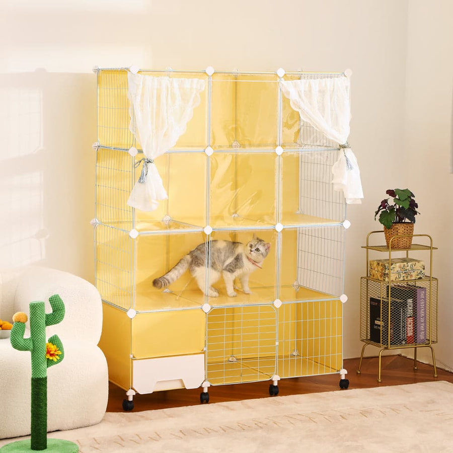 Cat Villa with CageLitter Box Multi-Level Pet Playpen Metal