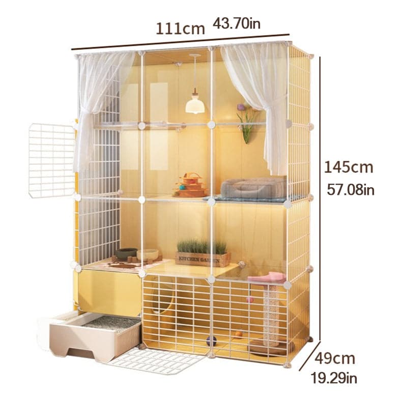 Cat Villa with CageLitter Box Multi-Level Pet Playpen Metal