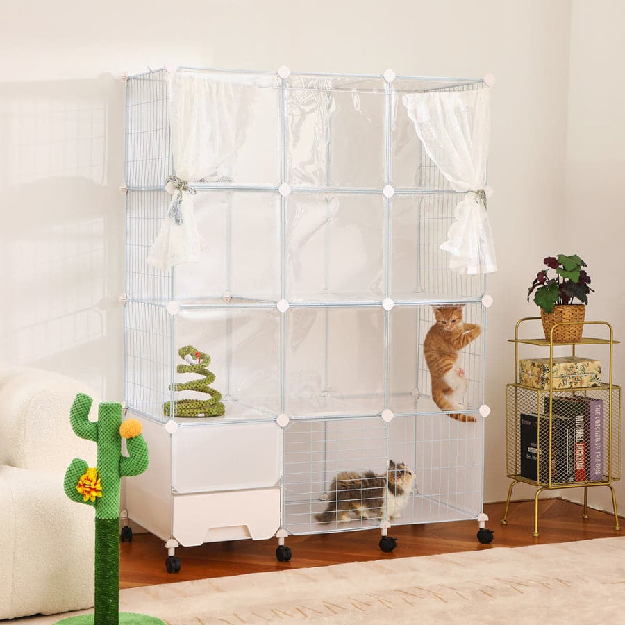 Cat Villa with CageLitter Box Multi-Level Pet Playpen Metal