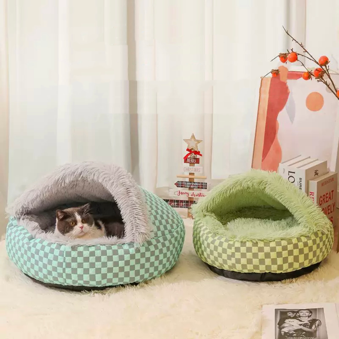 Diamond Quilt Pet Nest Soft Cozy Bed for Cats & Dogs