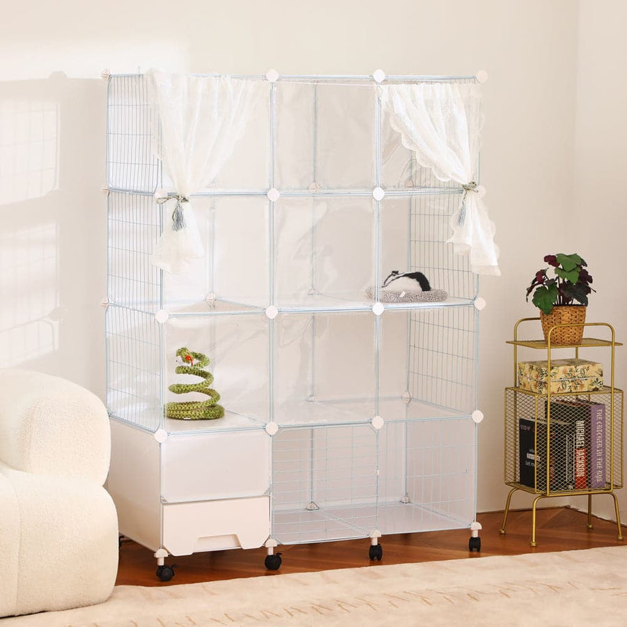 Cat Villa with CageLitter Box Multi-Level Pet Playpen Metal
