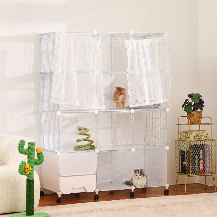 Cat Villa with CageLitter Box Multi-Level Pet Playpen Metal