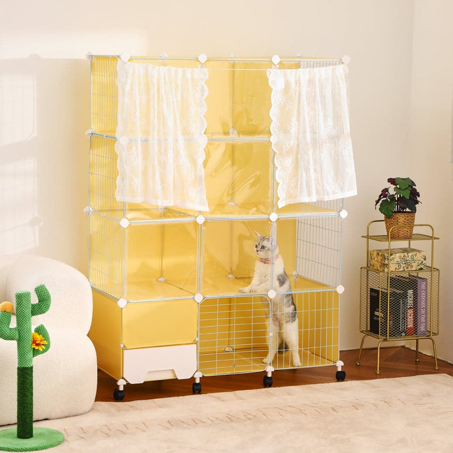 Cat Villa with CageLitter Box Multi-Level Pet Playpen Metal